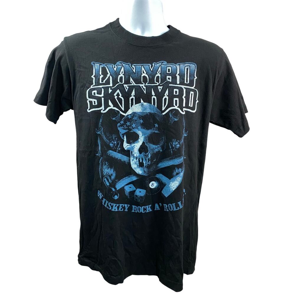 Lynyrd Skynyrd T-Shirt Size Medium Black Skull Flames Whiskey